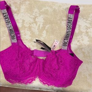Victoria's Secret Fuchsia Lace Bra with Sparkling Straps